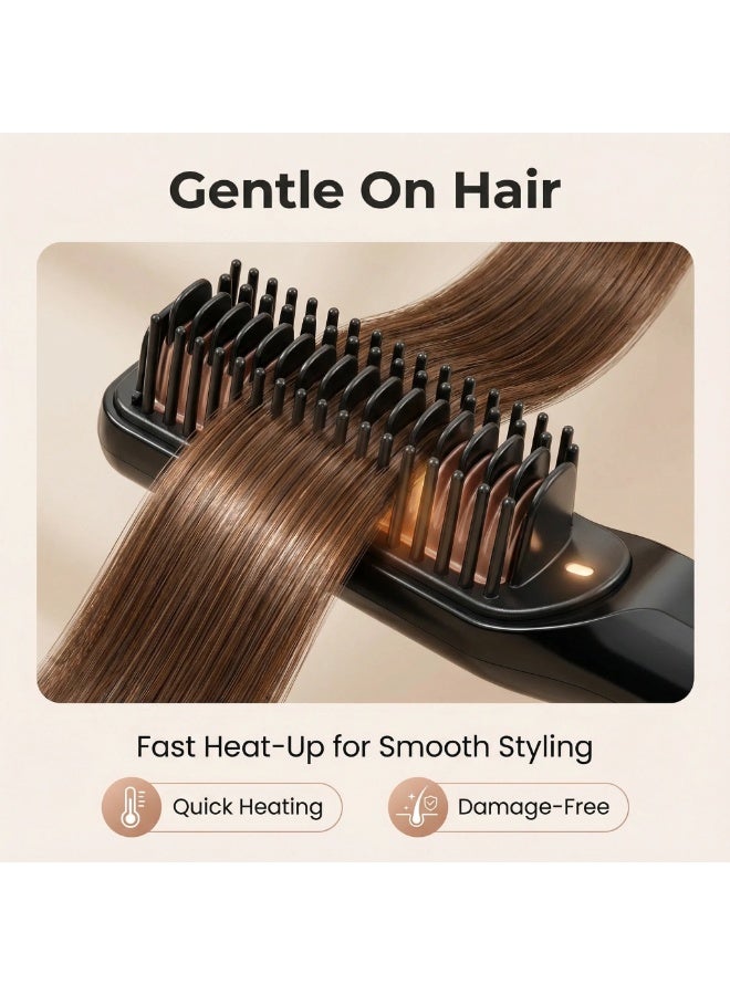 Cnaier Wireless Hair Straightener Comb, No Damage, Rechargeable Portable Multi-functional Home Use Straightening and Curling Iron with Safety Lock, 3D Comb Teeth, PI Heating, 4000mAh Battery, Compact, Black - Image 4